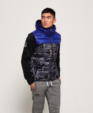 Superdry Storm Hybrid Camo Block Cipzár Férfi Kapucnis Pulóver Fekete | FCPDG7398